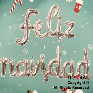 GLOBOS METALIZADOS FRASE FELIZ NAVIDAD PLATA x 1 UNIDADES